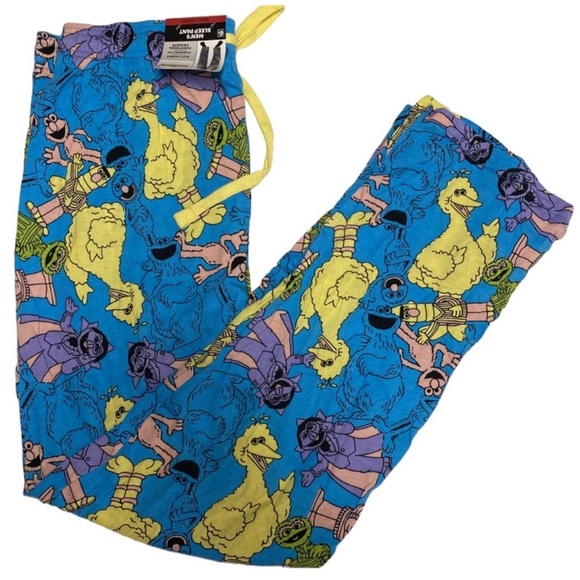 2 Pairs Men’s Sesame Street Pastel Character Art Men's Blue Sleep Pajama Pants - Picture 3 of 8